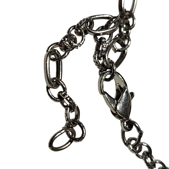 Elegant Black Tassel Pendant Statement Necklace Bead Accents Silver Tone Chain - Picture 4 of 6